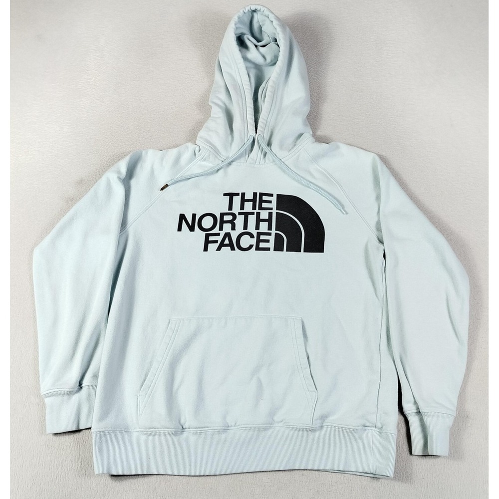 The North Face Hoodie Womens Small Blue Big Logo Half Dome Pullover Fleece